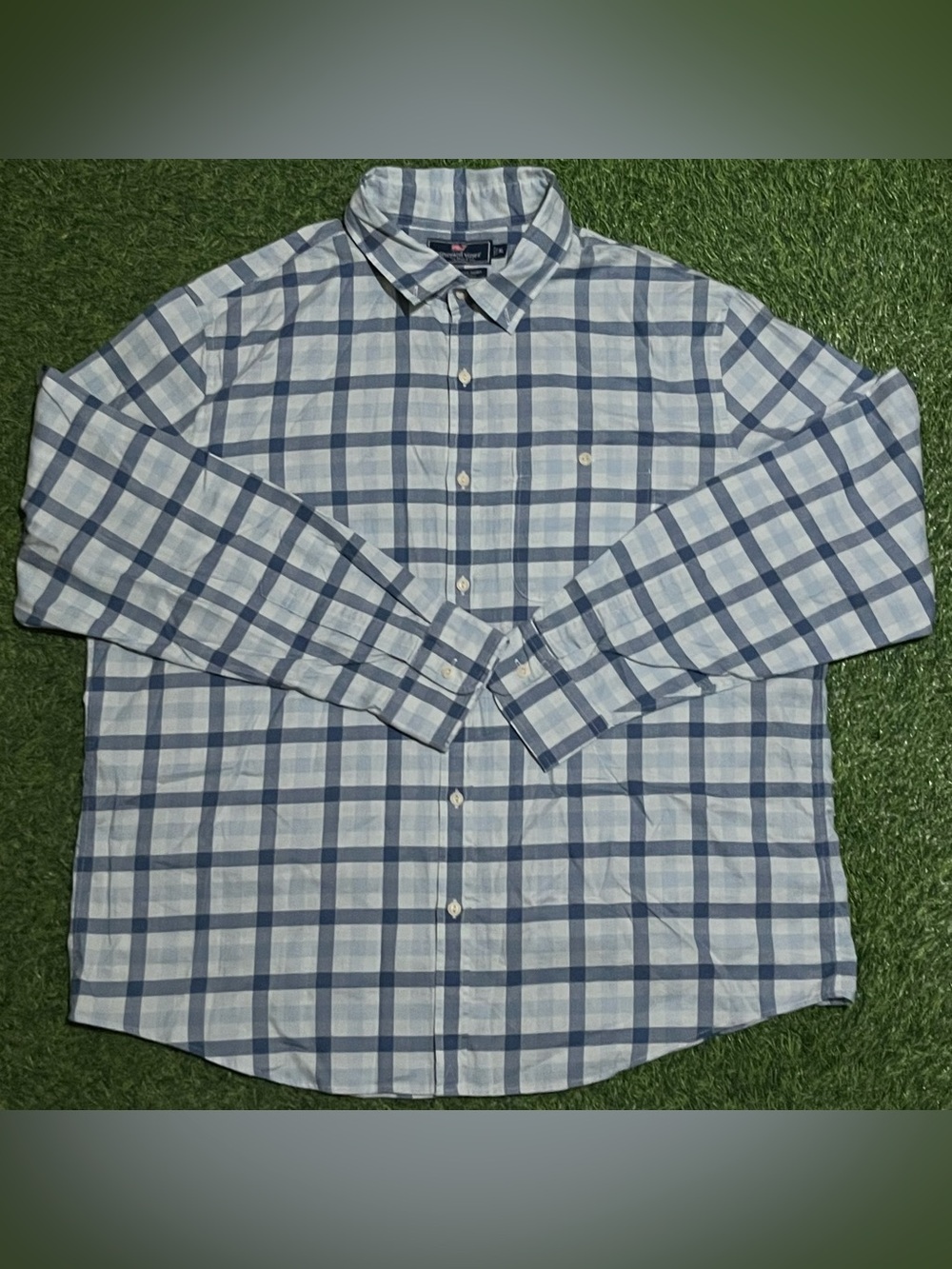Vineyard Vines Men’s XL Blue Plaid Slim Fit Stretch Longshore Spandex Shirt